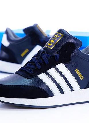 Зимові чоловічі шкіряні кросівки з хутром в стилі adidas iniki  🆕  зимові адідас