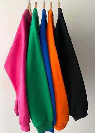 Свитшот на флисе оверсайз со&nbsp; спущенным плечом кофта оранжевый синий черный белый бежевый розовый спортивный теплый3 фото