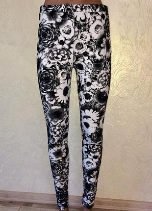 Шикарные черно-белые лосины с высокой посадкой!1 фото