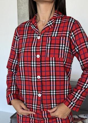 Тепла натуральна хлопкова піжама байка сорочка і штани4 фото