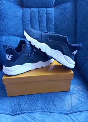 Мужские кожанные синие кроссовки nike air