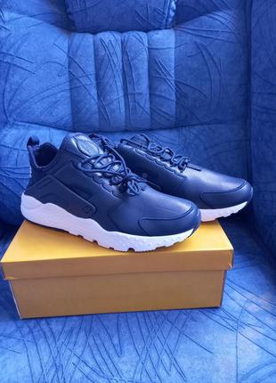 Мужские кожанные синие кроссовки nike air