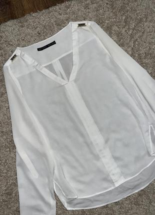 Белая шифоновая блузка блуза рубашка футболка zara5 фото