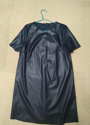Платье сукня сарафан під шкіру єко кожаносинее платье эко кожа платье повседневное синее мягкое2 фото