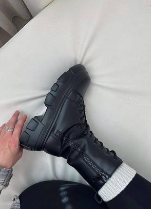 Кожаные ботинки высокие деми сапоги на молнии шнуровке чулки ботфорты зимние массивные на флисе zara10 фото
