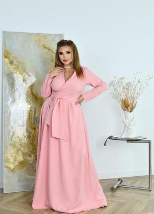 Роскошное вечернее длинное платье на запах большого размера батал мокко коричневое чёрное розовое пудровое бордовое с декольте расклешённое4 фото