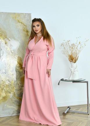 Роскошное вечернее длинное платье на запах большого размера батал мокко коричневое чёрное розовое пудровое бордовое с декольте расклешённое3 фото