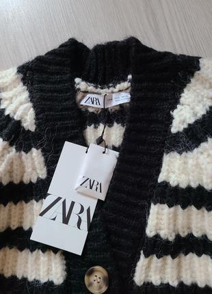 Кардиган короткий кофта в полоску белая черная oversize zara s m 2142/0248 фото