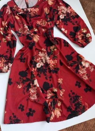 Красное платье миди с цветочным принтом 52 50 размер новое yours london7 фото
