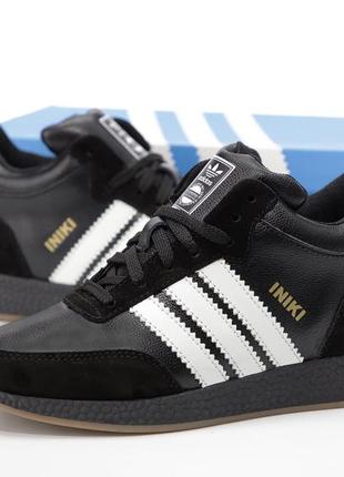 Зимові чоловічі шкіряні кросівки з хутром в стилі adidas iniki 🆕 зимові адідас