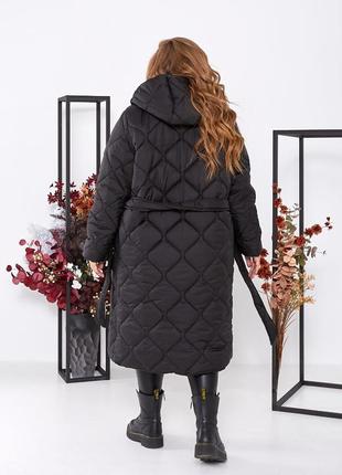 Уютная, длинная стеганая куртка- пальто оверсайз9 фото