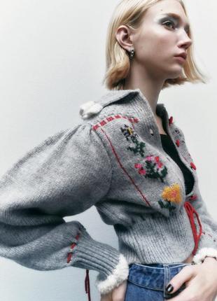 Тёплый вязаный джемпер zara m джемпер короткий кардиган с объемными рукавами вязаная кофта зара