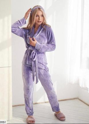Пижама женская плюшевая халат + штаны