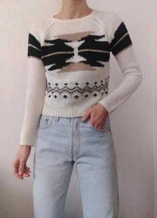 Вкорочений светр білий джемпер принт вкорочений пуловер реглан лонгслів кофта принт светр шерсть джемпер