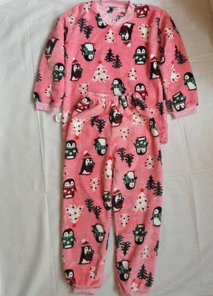 Новогодняя плюшевая пижама для девочки велсофт