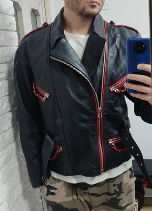 Байкерская косуха мотокуртка черная кожаная р м 46 - 48 натуральная