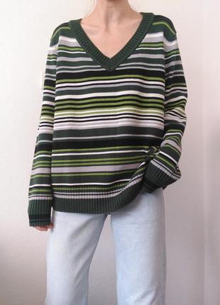 Винтажный свитер хлопок джемпер в полоску пуловер реглан лонгслив кофта коттон свитер оверсайз свитер хаки8 фото