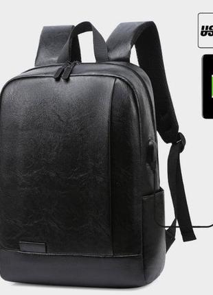 Класичний чоловічий рюкзак міський чорний еко шкіра3 фото
