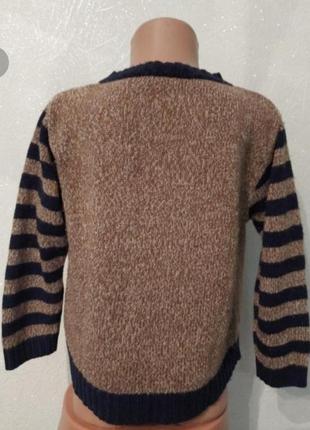 Коричневая кофта с оленем, джемпер, пуловер в полоску, свитер4 фото