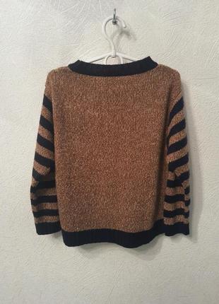 Коричневая кофта с оленем, джемпер, пуловер в полоску, свитер2 фото
