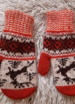 Теплі шерстяні варіжки рукавиці в принт2 фото