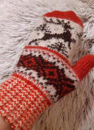 Теплі шерстяні варіжки рукавиці в принт4 фото