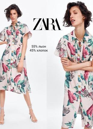 Zara сукня сорочка у квітковий принт зі змішаного льону та бавовни1 фото