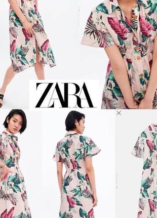 Zara платье рубашка в цветочный принт из смесового льна и хлопка2 фото