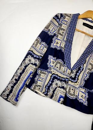 Пиджак женский шелковый блейзер синего цвета в принт от бренда zara m7 фото