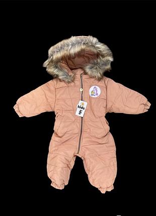 Зимовий комбінезон цільний дитячий дівчинка персиковий