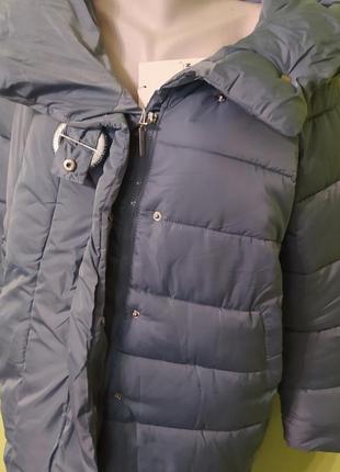Куртка пальто демисезонное, зимнее курточка осень- евро зима наполнитель синтепон, вышивка на воротнике цвет серо-голубой7 фото
