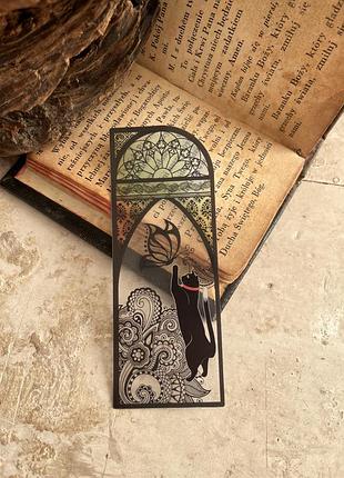 Винтажная витражная закладка для книг черная кошка готика