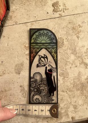 Винтажная витражная закладка для книг черная кошка готика