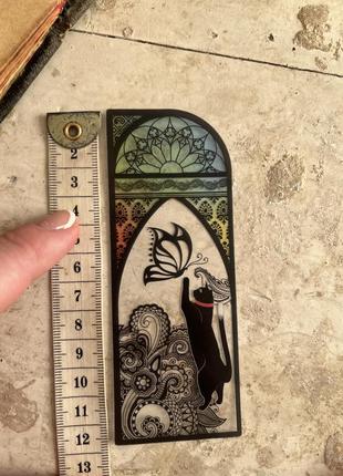 Винтажная витражная закладка для книг черная кошка готика