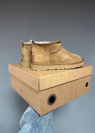 Чоботи теплі ugg ultra mini chestnut suede (хутро)8 фото