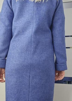 Пальто женское, пальто демисезонное, пальто голубое женское, пальто в клетку женское4 фото