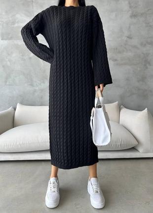 Жіноча довга трикотажна в'язана сукня максі, косичка m, l, xl5 фото