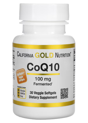 California gold nutrition, коэнзим q10, 100 мг, 30 растительных капсул