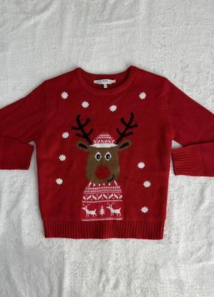 Детский новогодний свитер с оленем  134-140 см 9-10 лет мальчик девочка унисекс