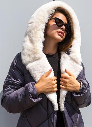 Зимнее стеганое пальто с капюшоном8 фото