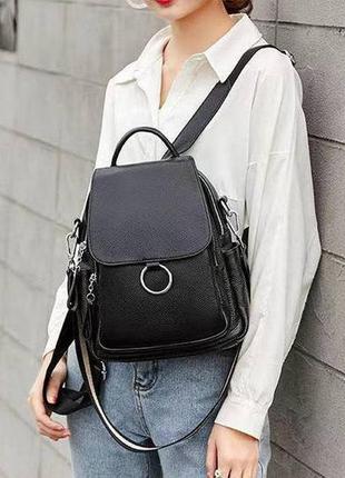 Кожаный женский рюкзак сумка черный, сумка-рюкзак кожаная женская1 фото