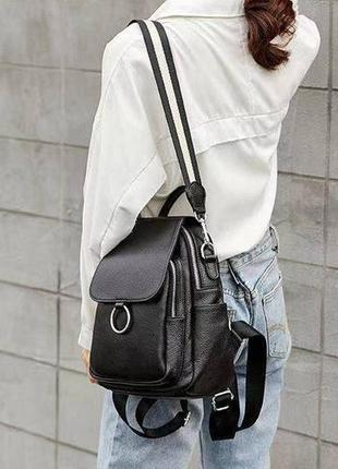 Кожаный женский рюкзак сумка черный, сумка-рюкзак кожаная женская2 фото