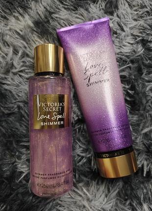 Парфюмированный набор спрей и лосьон love spell shimmer victoria’s secret