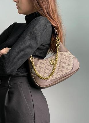 Женская кожаная сумка 👜 gucci aphrodite small shoulder bag grey2 фото