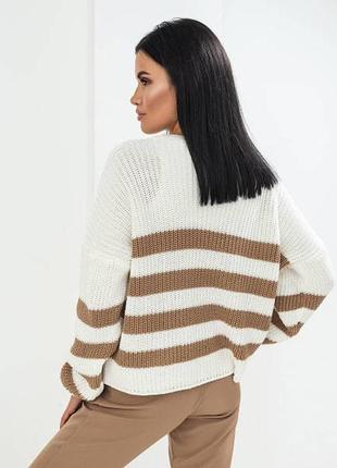 Женский теплый вязаный оверсайз свитер из 100% хлопка в полоску в 4-х цветах2 фото
