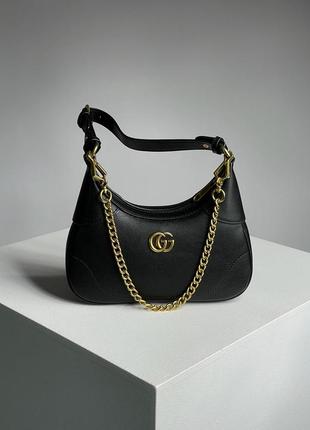 Женская кожаная сумка 👜 gucci aphrodite small shoulder bag black багет5 фото