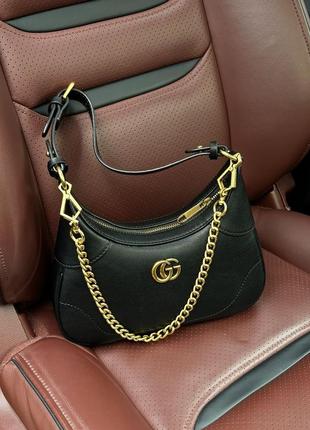 Женская кожаная сумка 👜 gucci aphrodite small shoulder bag black багет9 фото