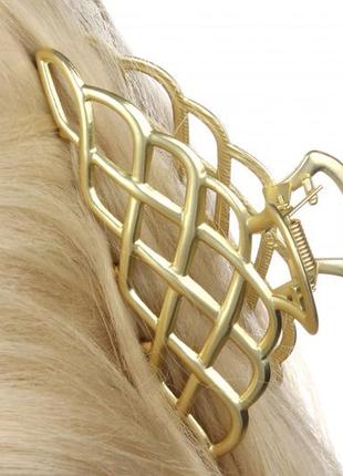 Краб металлический золотистый матовый 12см. большой краб в волосы сеткой2 фото