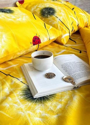 Полуторный комплект постельного белья из поликоттона (70% хлопок 30% полиэстер) - желтые одуванчики6 фото