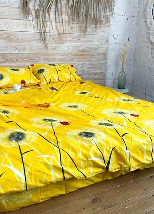 Полуторный комплект постельного белья из поликоттона (70% хлопок 30% полиэстер) - желтые одуванчики1 фото